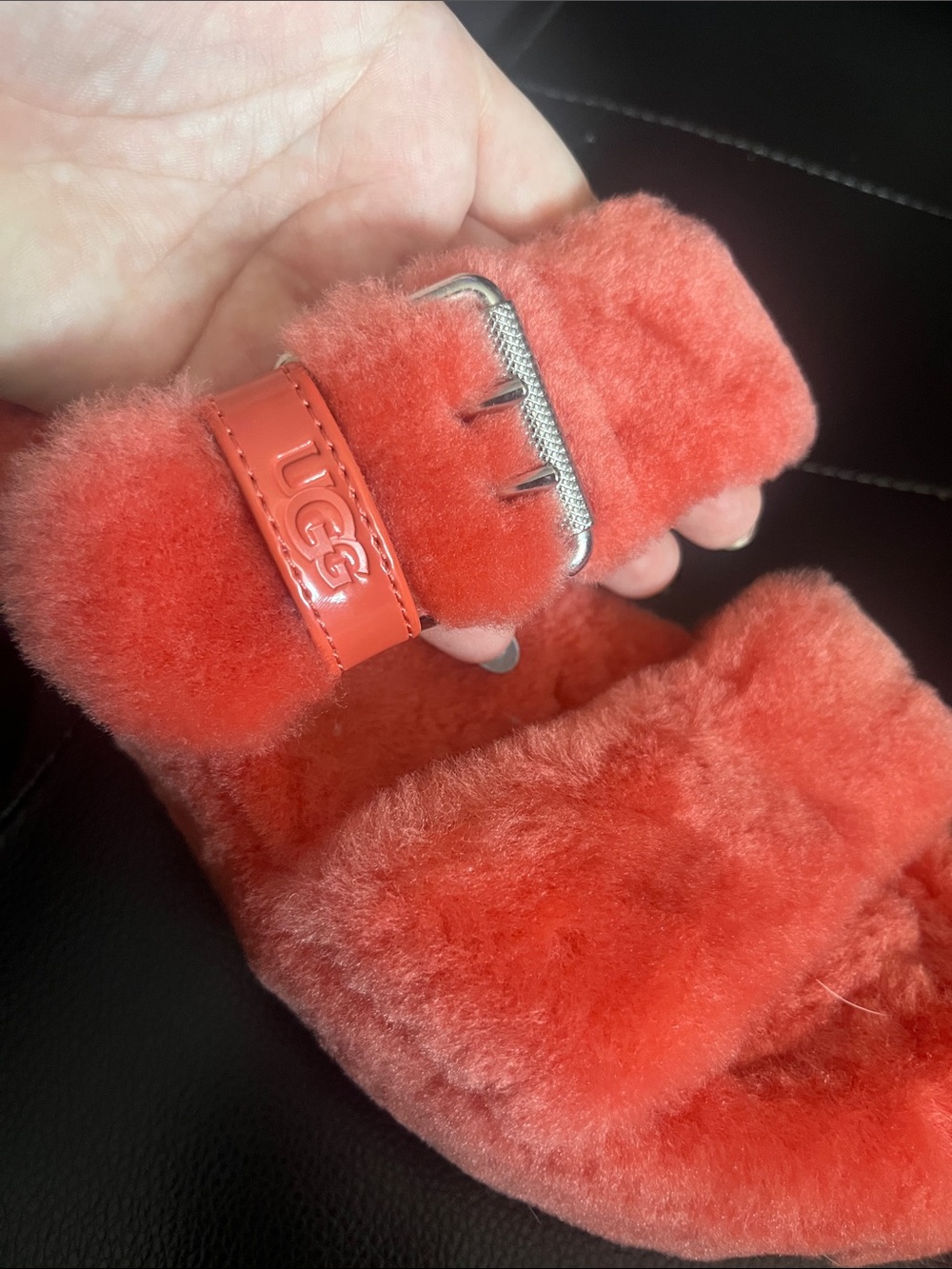 UGG Fuzz Yeah Coral/Orange Buckle Slippers - Picture 3 of 5